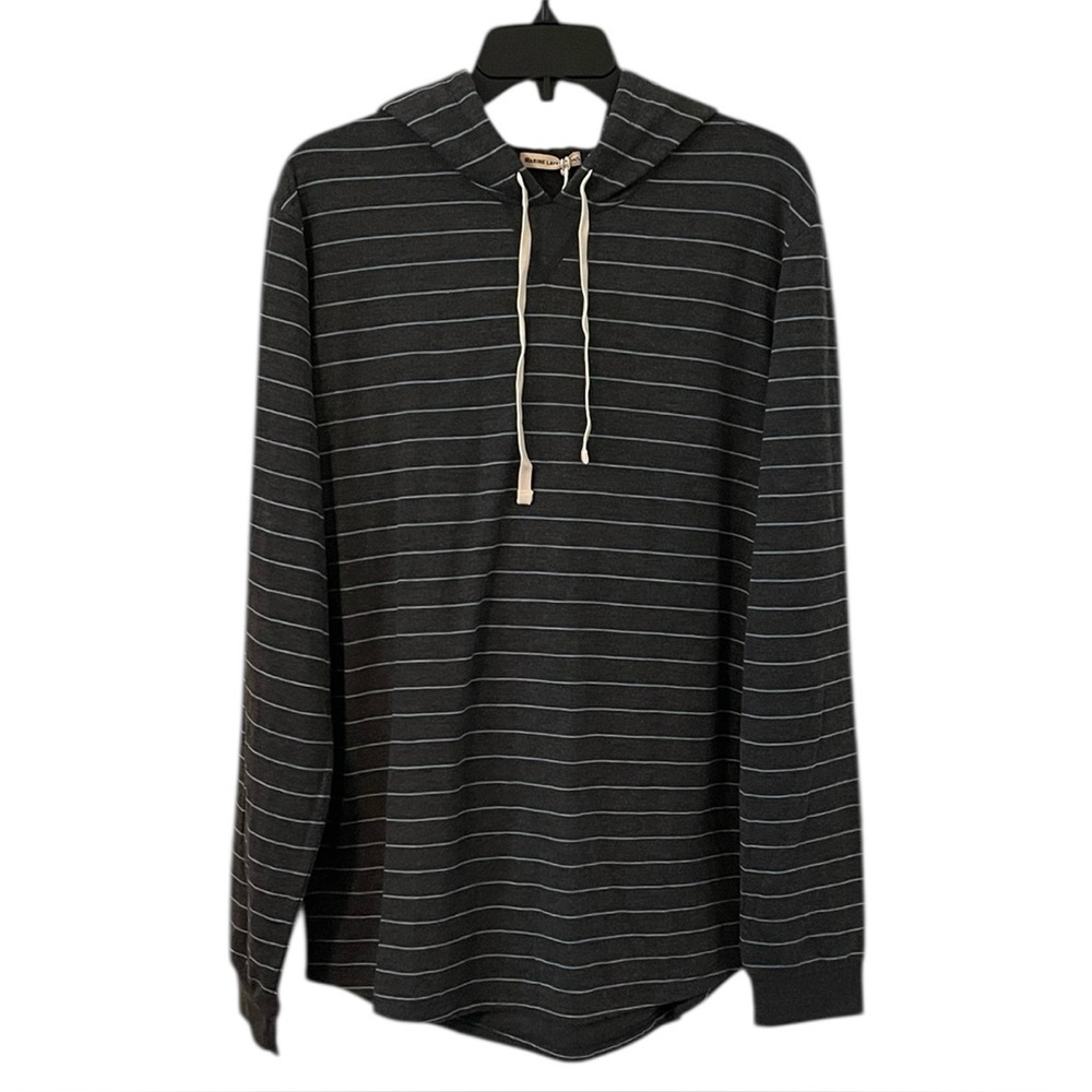 Marine Layer Men’s Heather Gray Light Blue Striped DK Pullover Hoodie Size M/L